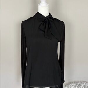 Chic Black Women's Blouse with Bow Accent